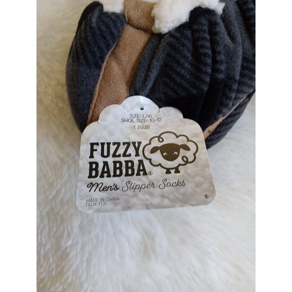 Fuzzy Babba Men's Sherpa Lined Slipper Socks (L/XL  10-12) Gray & Black … - Picture 6 of 8